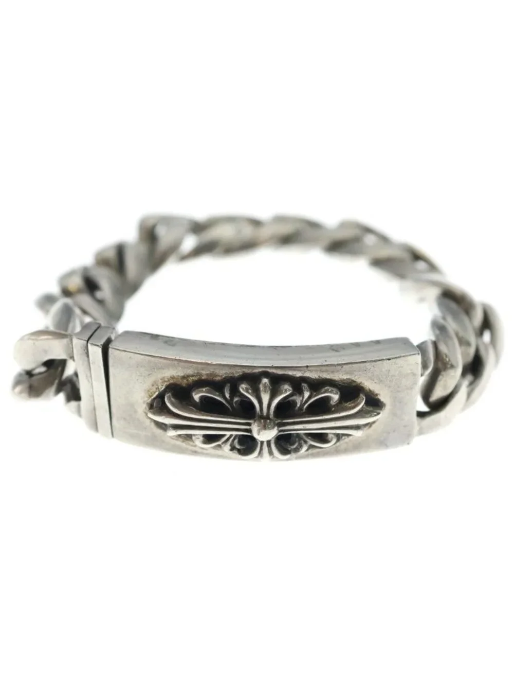 Chrome Hearts ID Floral Crs Cross ID Classic Link Bracelet Silver